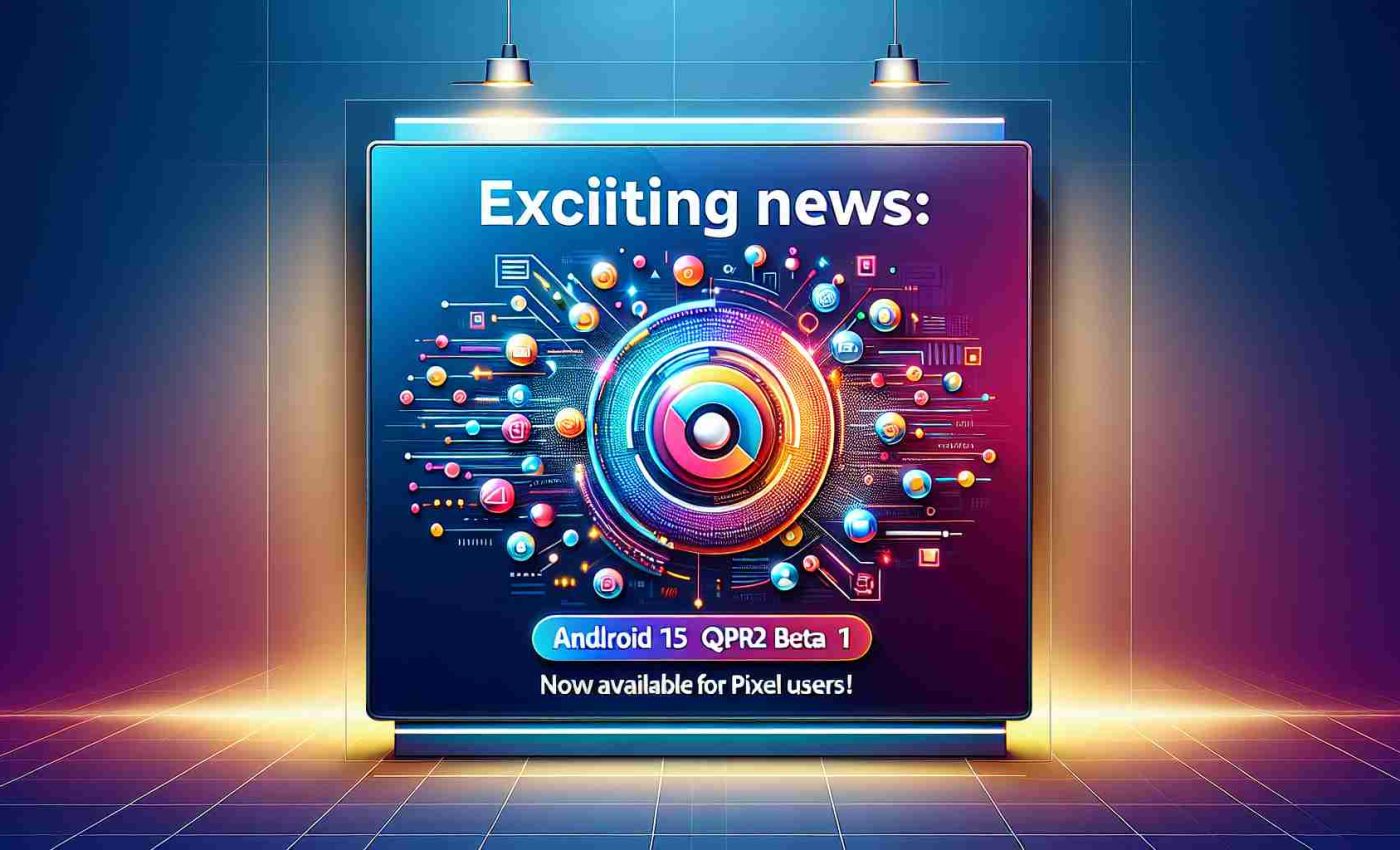 Create a realistic high definition image of a digital banner with the breaking news announcement: 'Exciting News: Android 15 QPR2 Beta 1 Now Available for Pixel Users!' The banner is vibrant and striking, with elements of technology and innovation in its design. It features symbols representing Android 15, QPR2 Beta 1, and Pixel Users against a gradient background.