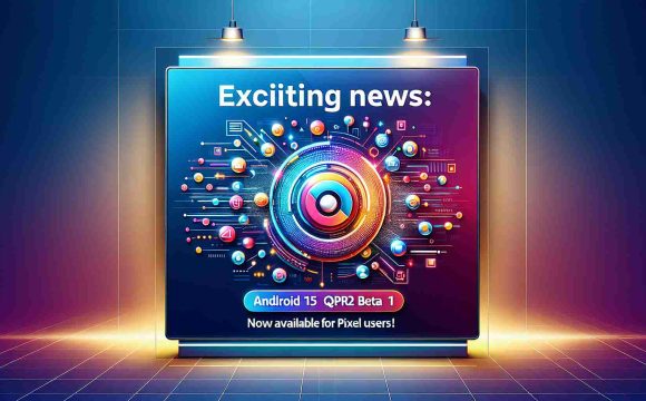 Create a realistic high definition image of a digital banner with the breaking news announcement: 'Exciting News: Android 15 QPR2 Beta 1 Now Available for Pixel Users!' The banner is vibrant and striking, with elements of technology and innovation in its design. It features symbols representing Android 15, QPR2 Beta 1, and Pixel Users against a gradient background.