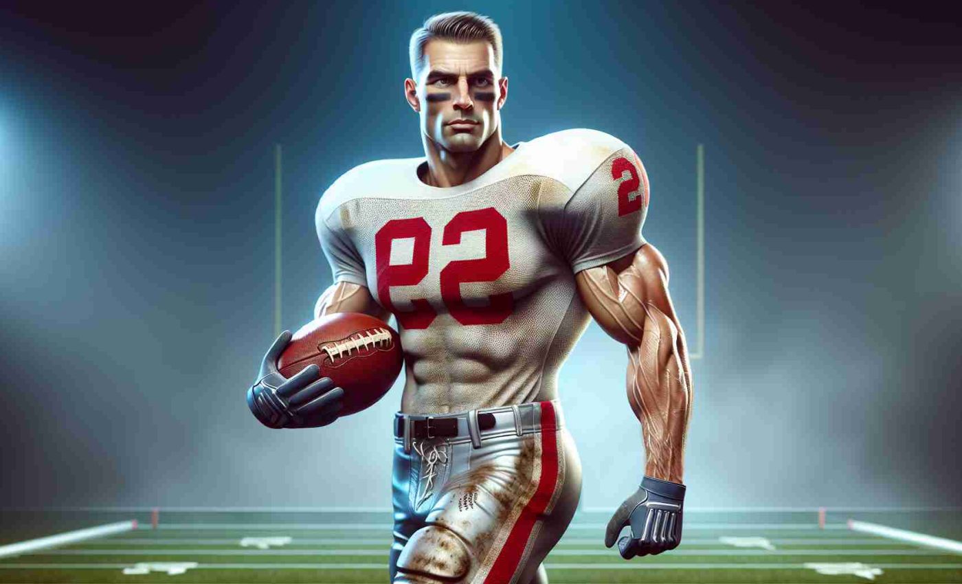 A realistic, high-definition tribute image for a legendary American Football player who was known for his remarkable skills on the field. He was a skilled receiver and rusher, characterized by his appealing athleticism and strategic playing style. He lived a full life to the ripe old age of 99. Note, no actual person or player is depicted, but rather an emblematic character inspired by them, possessing similar physical stature and football attire.