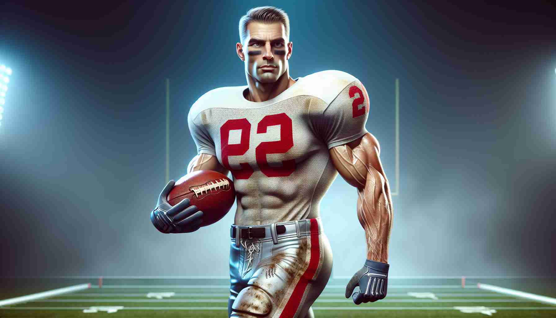 A realistic, high-definition tribute image for a legendary American Football player who was known for his remarkable skills on the field. He was a skilled receiver and rusher, characterized by his appealing athleticism and strategic playing style. He lived a full life to the ripe old age of 99. Note, no actual person or player is depicted, but rather an emblematic character inspired by them, possessing similar physical stature and football attire.