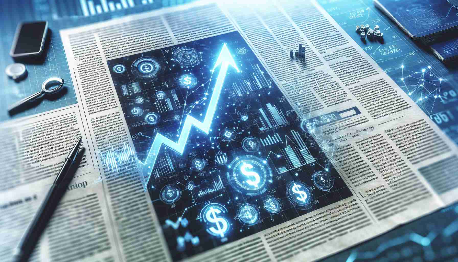 A high definition, realistic-style image of the text: 'Is Palantir Technologies the Next Big Investment Opportunity? Here’s What You Need to Know', appearing perhaps on the front page of a financial newspaper or magazine. The underlying image can be related to financial investments and opportunities, featuring a set of possible symbols. This could include an upward arrow, graphs, dollar signs, stocks, or technology symbols to represent the subject of Palantir Technologies.