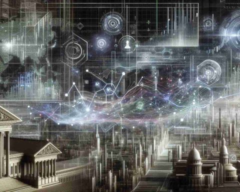 An intricately detailed and realistic image in high-definition portraying the unseen future envisioned by Artificial Intelligence in the field of stock investments. Depict a vast, dynamic digital interface with complex graphs, trends analysis, sophisticated algorithmic projections, hovering digital stocks symbols, and futuristic AI elements. A touch of neoclassical architecture in the background signifies tradition, giving an interesting twist contrasted with the advanced AI technology.