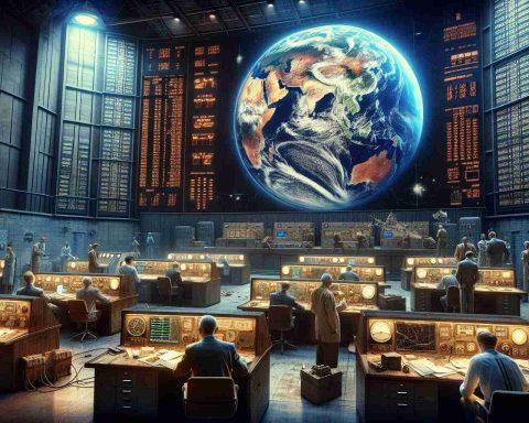 An HD quality realistic depiction of a significant historic event related to Australia's foray into space exploration. The scene captures the anticipation and excitement of the moment. Imagine engineers huddled around monitoring systems, mathematicians poring over data sheets, and technicians tweaking intricate machinery. Background features a gigantic recreational painting of Earth on the wall, symbolizing the reference point for the journey and the destination to return to.