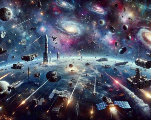 Realistic high-definition illustration of the concept of cosmic militarization. Portrayed as a vast space scene, filled with different celestial bodies - galaxies, stars, nebulae, comet trails. In this vastness, depict an array of various types of advanced military space technology, such as satellites, spacecrafts, and defense systems. Avoid including any specific national or organization insignias or symbols on these hypothetical space equipments to keep the scene undirected towards any particular entity.