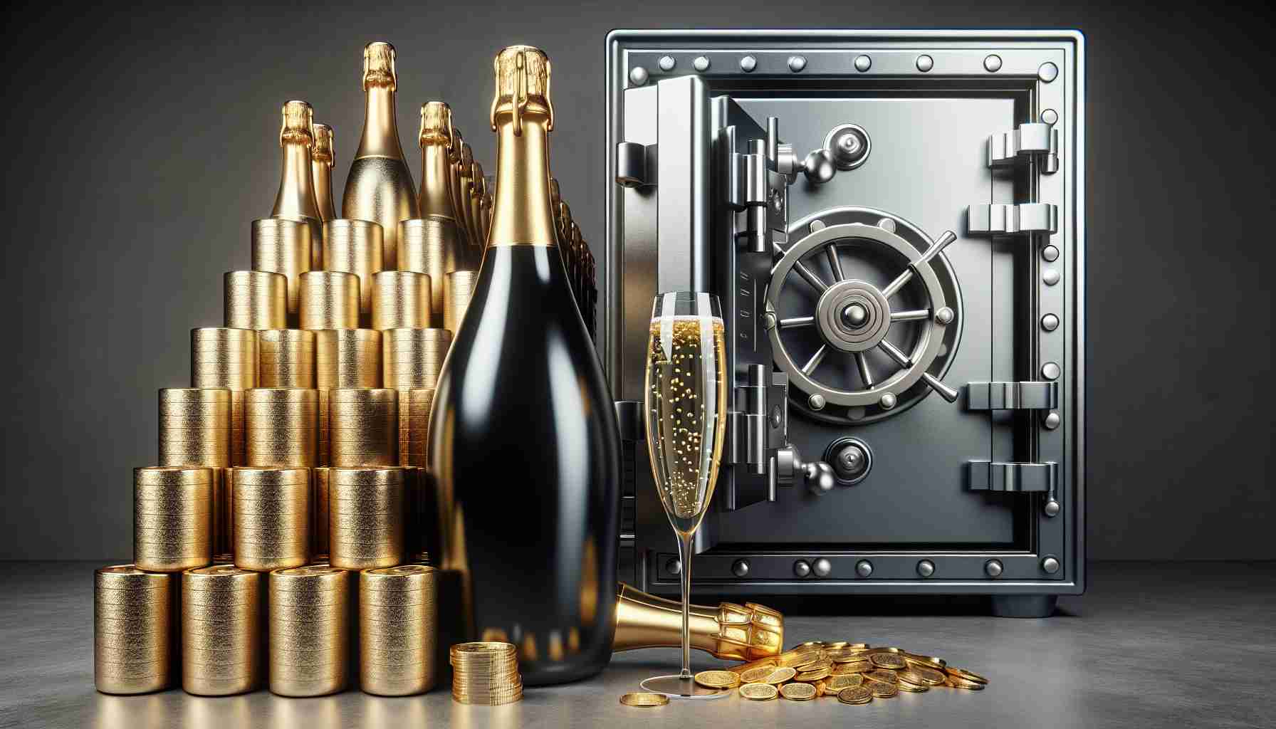 A high-definition and realistic image representing the notion of 'Why Cava Might Not Be Your Best Bet: Here’s a Safer Investment Alternative'. In the foreground there's substantial stack of uncorked bubbly Cava bottles, symbolic of potential investment. In the background, a sturdy steel safe vault door slightly ajar, revealing golden coins and bullion gleaming inside, representing safer alternative investments. Ensure to depict a contrast between the two concepts to illustrate the pros and cons of each investment opportunity.