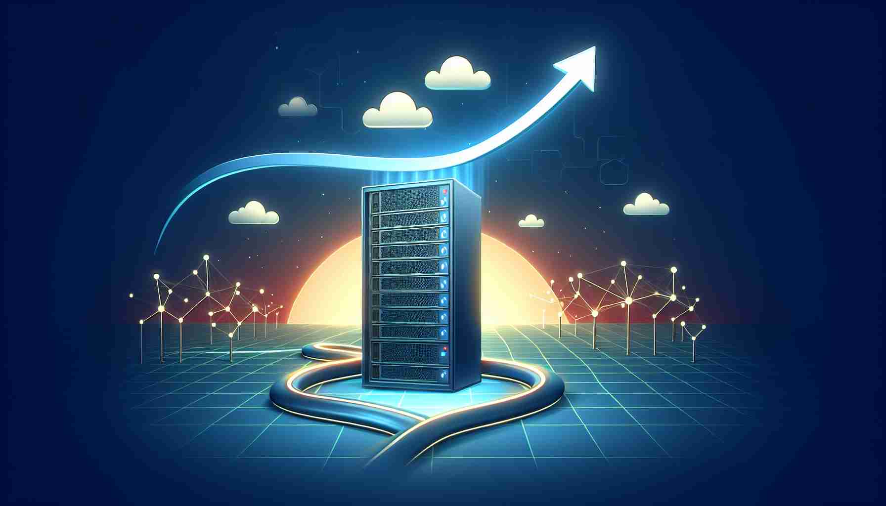 Create a high-resolution image depicting the concept of a comeback for a company that manufactures servers used for artificial intelligence applications. Visualize this as a server soaring upwards, symbolizing a positive trajectory or a revival in fortunes.