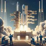 Generate a high-definition photorealistic image that showcases an impressive space launch. The theme focuses on a mission named 'Proba-3', which is designed to study the astronomical body known as the Sun. Possibly present the rocket set against a clear sky, poised on the launchpad, emitting plumes of vapor from the engines while engineers, a balanced mix of men and women from different descents such as Caucasian, Hispanic, and Middle-Eastern, work in the foreground, performing final checks before launch.