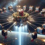 A high-definition, realistic image depicting the concept of a 'Black Friday Bonanza' for space internet. It could show a constellation of satellites, symbolic of the Starlink network, adorned with festive elements common during the holiday season such as ribbons, lights and wreaths. Perhaps a few satellites could be shown releasing signals befitting a major sale day, like sale tags or discounts in form of light beams. The vast expanse of the cosmos serves as background, with distant stars and galaxies augmenting the festive theme.