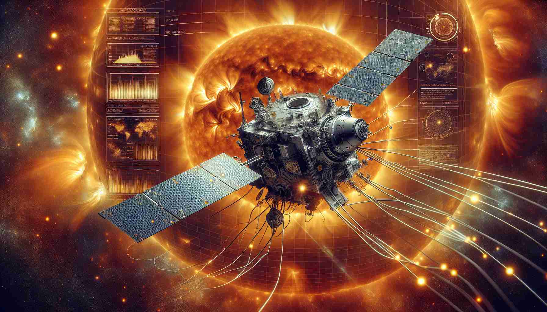 A high-definition, realistic illustration of the advancement in solar science. This picture features an innovative spacecraft, Proba-3 representing the technological prowess in harnessing solar energy. It is seen orbiting around the sun while collecting crucial data about solar activity. Abstract artistry in the background highlights the sheer scale and fiery nature of the sun, as the spacecraft navigates the daunting environment. Infographics sprinkle around the edges of the image, providing insightful facts about Proba-3's mission, its unique capabilities, and how it intends to revolutionize our understanding of the sun.