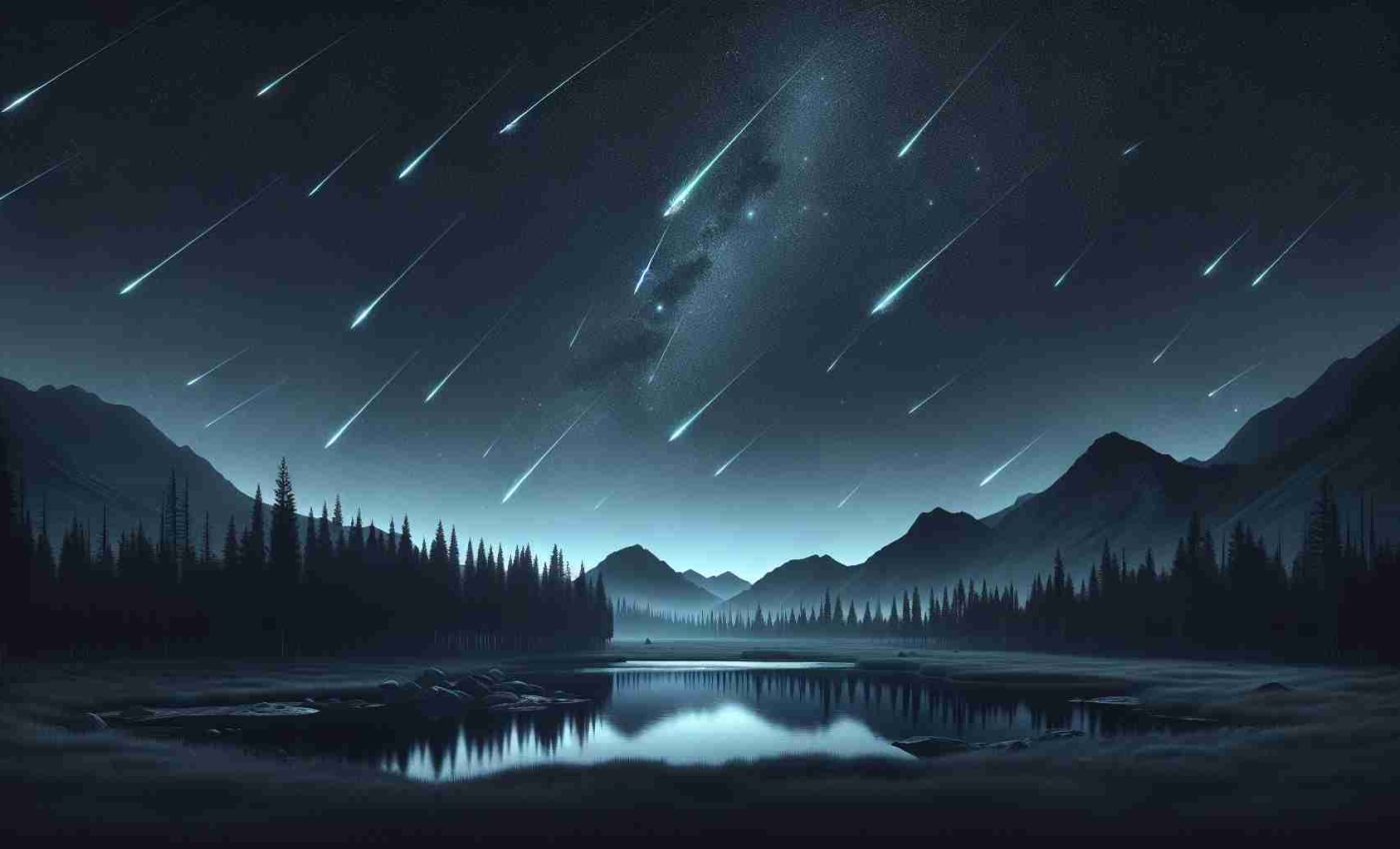 Create a realistic, high definition image of a peaceful nocturnal scene showcasing the return of the Leonid Meteor Shower. The sky should be ink black and punctuated by the iridescent streaks of meteors as they dart across the stellar skyline. The landscape below should contrast against the meteor shower, mostly remaining in the shadows but with prominent features subtly illuminated by the celestial light show.