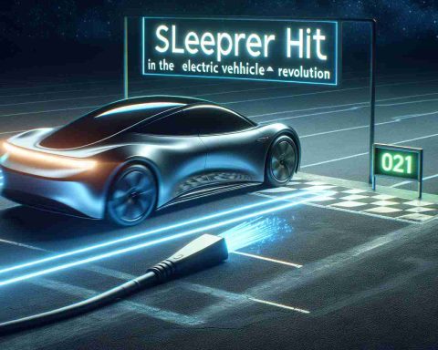 A high definition, realistic image representing the metaphor of Lucid Motors as a 'sleeper hit' in the electric vehicle revolution. The image should convey the idea of latent potential being awakened, focusing on the progressive innovation that lies within the future of electric vehicles. Perhaps depict a sleek, modern electric car situated on a technologically advanced starting line, as if it's preparing for a high-stakes race, subtly illuminating in its surroundings the hints of environmentally-friendly, futuristic innovations.