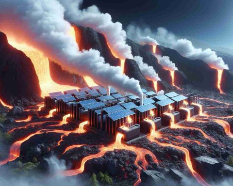 Generate a realistic, high-definition image showing the concept of using volcanic power for future energy. The image should illustrate lava in an active volcano being harnessed in an innovative way for energy production.