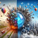 Create a realistic, high-definition image illustrating the future of technology. Show a mixed scene in balance, one half should portray immense growth with modern gadgets, thriving innovation, and rapid advancement while the other half should depict the speculation and uncertainty associated with a tech bubble, including collapsing structures and deflated balloons symbolizing a burst bubble.