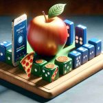 Realistic high-definition image showing a symbolic representation of significant investments strategies involving a technology company, represented by an apple and a pizza company, represented by a domino piece, on a cutting board.