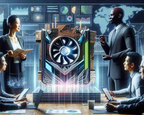 High-definition realistic depiction of the concept: 'Is Nvidia the Best Artificial Intelligence Investment? Financial Professionals Consider'. The image portrays a high-tech market scene where diverse financial professionals - an Asian woman and a Black man are shown discussing and weighing the benefits and risks of Nvidia as an Artificial Intelligence investment. They are surrounded by digital charts, graphs and other financial data relevant to Nvidia's position in the AI market.