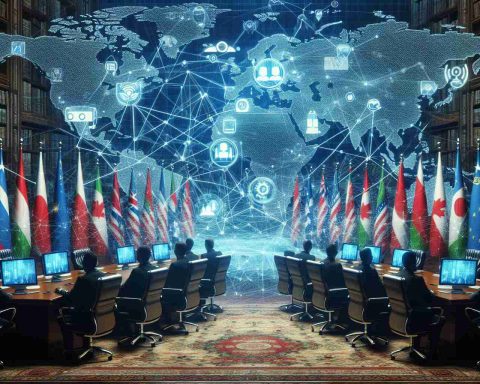 A realistic high-definition image depicting the concept of disruption in diplomatic relations due to advances in technology. This could include a backdrop of a global map interconnected with digital networks, symbolizing the global politics. In the foreground, traditional symbols of diplomacy like meeting rooms, handshakes or flag exchanges are confronted with modern symbols of technology like computers, social media icons, or digital communication tools.