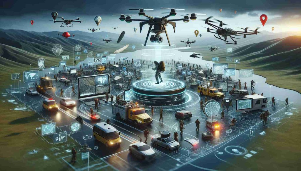 A high-definition and realistic illustration depicting the evolution of technological advancements in shaping contemporary search efforts for locating missing people. The image should showcase various devices like drones, GPS trackers, and advanced computer algorithms. Moreover, it can highlight the role of social media platforms and mobile applications in these efforts, as well as other significant technological advancements. The image should ideally be set in a search operation context; vast landscapes, rescue teams, digital maps, etc., to demonstrate how these technologies are applied in real-life situations.