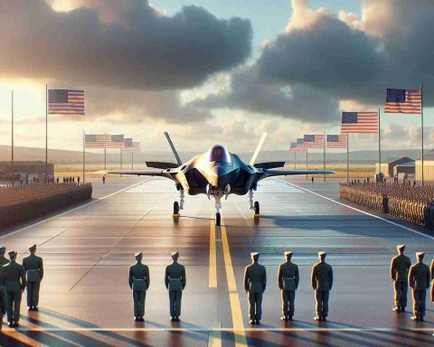 Depict a high-definition realistc photo of an important military milestone in Australia. Show F-35 Jets having just arrived, parked on the runway of an airbase, with flags in the background. The scene represents commemoration and pride, with staff present and the sky casting a beautiful sunset. The planes must be pictured in great detail, showcasing their advanced technology and elegance.