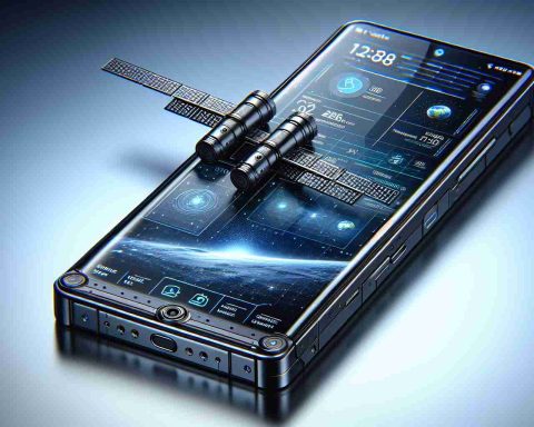 Realistic high definition image of a revolutionary modern smartphone model with triple-network satellite connectivity features. This phone should be noticeably sleek and state-of-the-art, showcasing the latest in mobile technology.