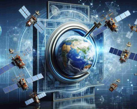 A realistic high-definition image capturing the concept of 'Unlocking the Future' with regard to satellite technology advancements. Pictorial representation can include a symbolic key opening a lock that's designed to represent Earth, surrounded by intricate and advanced satellite models. The background can be a digital backdrop signifying progress and innovation in this technological domain.