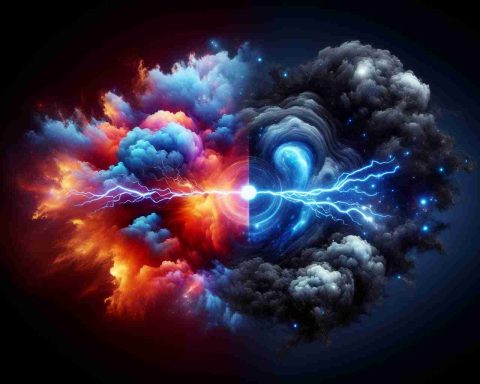 An HD photo representing a conceptual battle between two cloud computing entities, CoreWeave and Nebius. This abstract competition can be visualized as high-tech clouds, one named CoreWeave, vibrant and charged with energetic bolts, contrasting with Nebius, which is swirling and dark with points of minor illumination like a nebula, reflecting the mystery of the cloud conundrum.