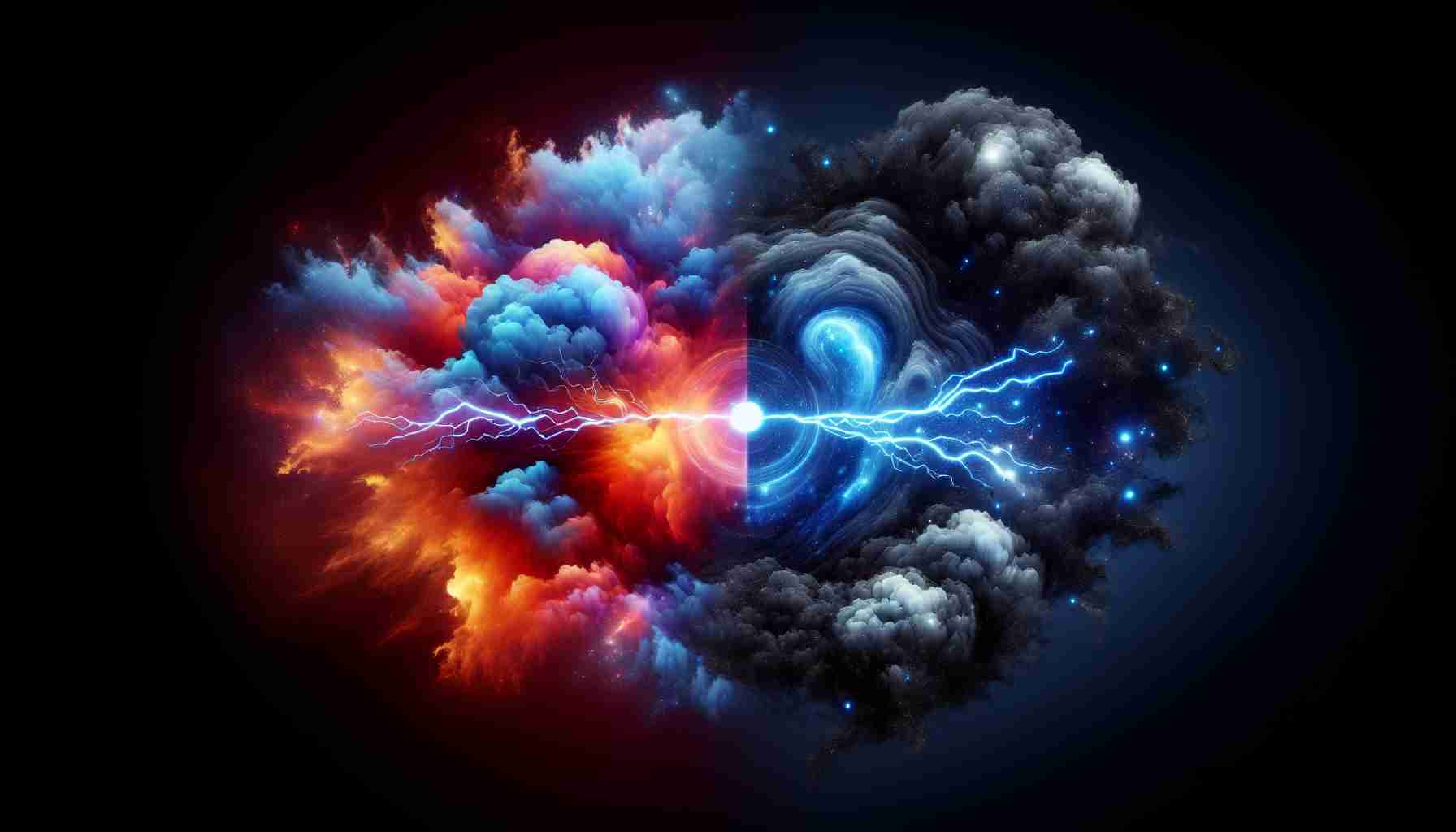 An HD photo representing a conceptual battle between two cloud computing entities, CoreWeave and Nebius. This abstract competition can be visualized as high-tech clouds, one named CoreWeave, vibrant and charged with energetic bolts, contrasting with Nebius, which is swirling and dark with points of minor illumination like a nebula, reflecting the mystery of the cloud conundrum.