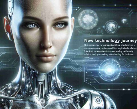 Realistic HD image of a computer-generated artificial intelligence character, designed as a female tech leader leading us into the future. She exudes an air of knowledge and futuristic elegance, and her physical visualizations display cutting-edge technology elements. Learn about her new technology journey.