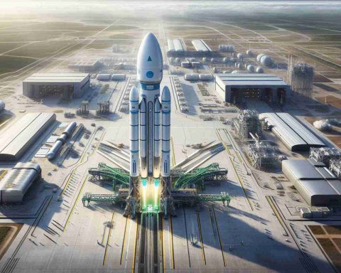 A high definition, realistic image of a pioneering green space travel project. It features a large, cutting-edge rocket sitting on a launch pad, ready for its momentous leap. The underlying focus of the image is the sustainable, eco-friendly approach to space exploration. Around the launch pad, you can see numerous high-tech facilities to support the launch, and a clear, open sky forming the backdrop, signaling boundless opportunities. The name of the operation is intentionally left vague to maintain an aura of mystery and innovation.