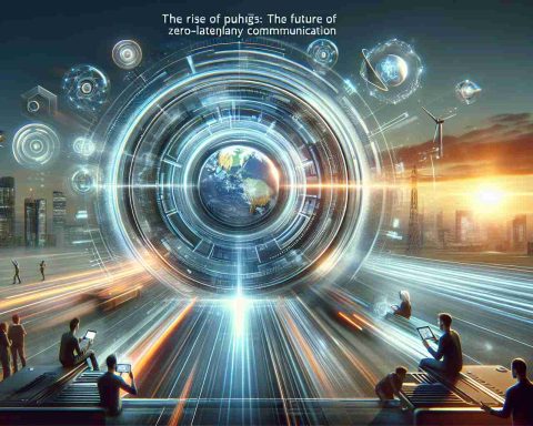 Produce a high-definition, realistic image representing the concept of 'The Rise of Purgs: The Future of Zero-Latency Communication'. This denotes an advanced tech scene where individuals are engaging in seamless, instant communication through futuristic devices, accompanied by a background suggesting rapid technological advancement and an optimistic perspective towards the future.