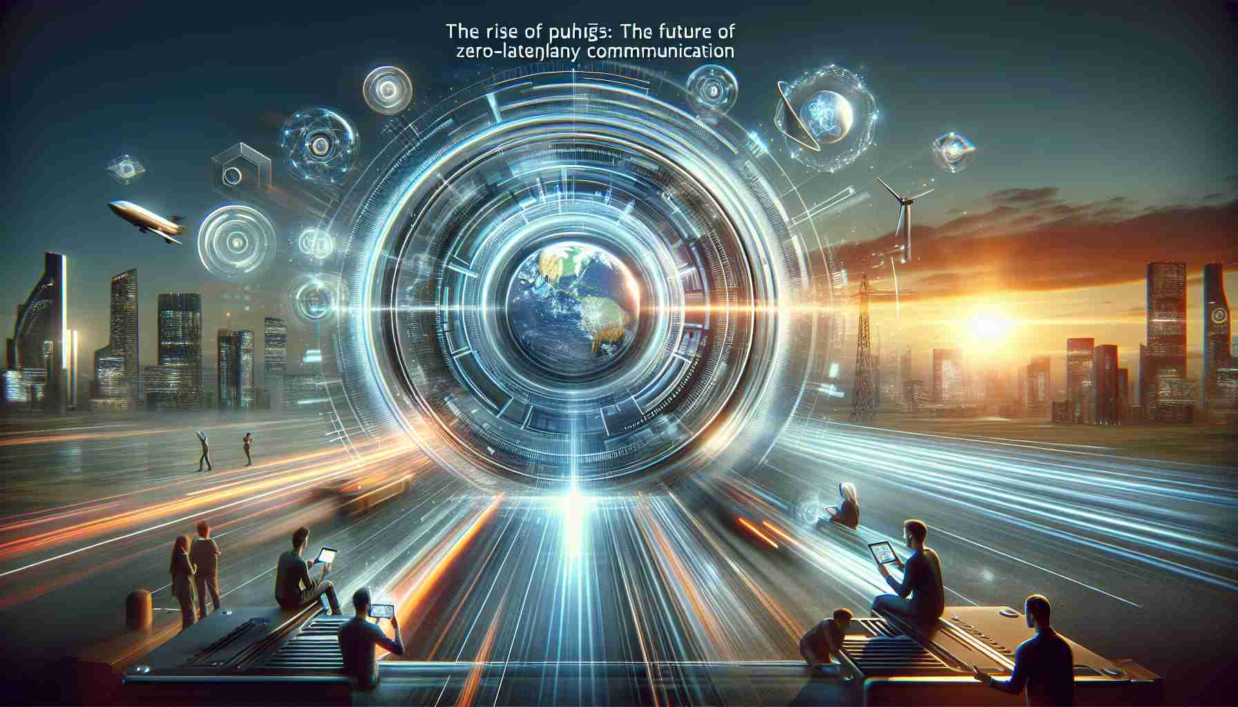 Produce a high-definition, realistic image representing the concept of 'The Rise of Purgs: The Future of Zero-Latency Communication'. This denotes an advanced tech scene where individuals are engaging in seamless, instant communication through futuristic devices, accompanied by a background suggesting rapid technological advancement and an optimistic perspective towards the future.