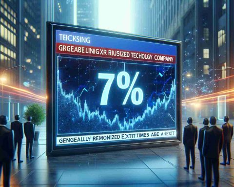 Realistic HD image of a financial news headline announcing a 7% surge in a generally recognized technology company stock, signalling exciting times ahead.