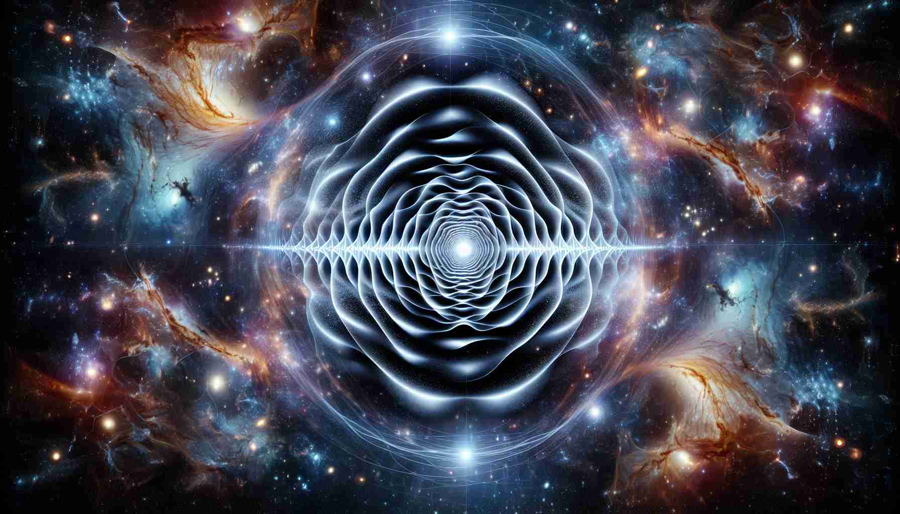 Generate a high-definition, realistic image illustrating the concept of 'Unlocking the Secrets of the Cosmos'. The focal point should be a newly created gravitational wave map, envisioned as a complex, symmetrical pattern of energy ripples. Imagine this being dynamically plotted on a grand cosmic background, showcasing galaxies, nebulae, black holes, and stars. The overall ambiance should evoke awe and the sense of an immense, scientific discovery.