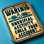 A detailed, high-definition image of a warning sign. The sign features bold, crisp letters that proclaim, 'Warning: Unusual Activity Could Lock Your Account'. The warning sign is designed in a classic style, with a border and a notable warning symbol at the top. The background colour is vibrant and distinct, drawing viewer's attention to the sign and its message. The sign is placed in a well-lit environment, for clarity and precision of the details.