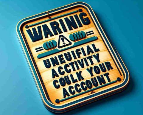 A detailed, high-definition image of a warning sign. The sign features bold, crisp letters that proclaim, 'Warning: Unusual Activity Could Lock Your Account'. The warning sign is designed in a classic style, with a border and a notable warning symbol at the top. The background colour is vibrant and distinct, drawing viewer's attention to the sign and its message. The sign is placed in a well-lit environment, for clarity and precision of the details.