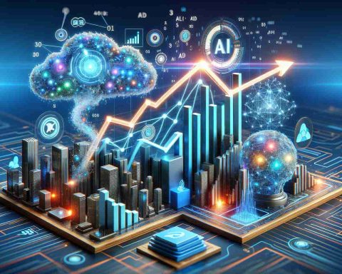 Realistic high-definition image depicting the concept of the Artificial Intelligence boom. Crisp visualization with graphics representing rising trends and improvement in technology. Include elements such as graphs, bits and bytes, digital spheres, and neural networks to reflect AI growth. Add 3D logos resembling Palantir and Salesforce symbolically representing their readiness for this growth.