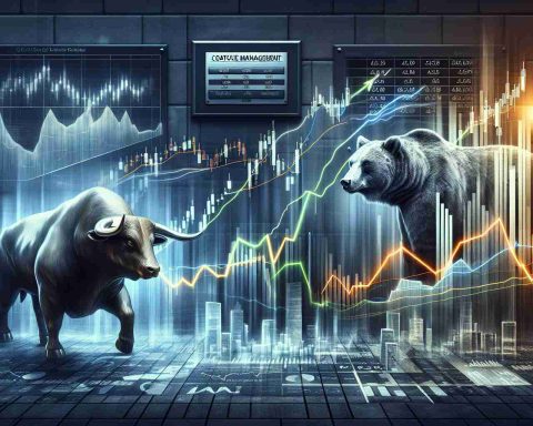 A highly-detailed image that symbolically represents significant changes in the market. In the foreground, there's a dynamically styled bull and bear that denote market trends. In the backdrop, shifts are symbolized by rapidly moving, fluctuating graphs and charts with changing numbers. A subtly positioned quarters' change calender indicates the timeline of shifts. A plaque on the wall, spotlighting the name 'Coatue Management', signifies the agency involved in these financial moves.