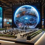 A photo-realistic, high-definition image of a prominent technology company's exhibit taking center stage at a premier space technology conference in Taiwan. The display should be futuristic and captivating, showcasing advanced technology related to space exploration and research.