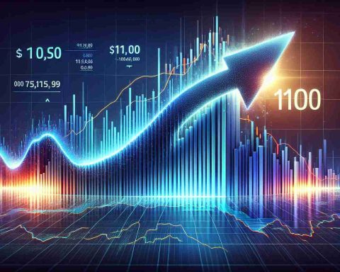 Realistic high-definition image of a dramatic surge represented as a stylized stock chart, with an arrow heading upward towards the value of $100, symbolizing the potential rise of a technology company's stocks.