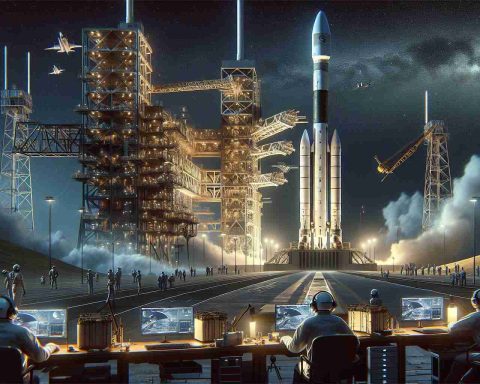 A high-definition, realistic image of a significant moment in the realm of space exploration. A private company, renowned for its trailblazing innovations, is preparing for a scintillating launch. The launchpad is buzzing with activity, with the colossal rocket, a marvel of modern engineering, standing in solemn readiness. To the right, we see the mission control center with engineers of various genders and descents working intently. A clear sky, studded with stars, promises a smooth journey ahead. The scene captures the intersection of human determination, anticipation, and technology, painting the promise of a futuristic space odyssey.