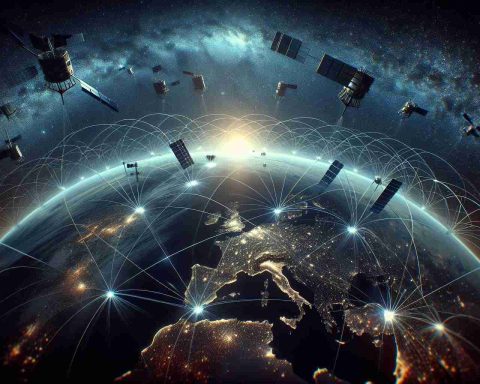 Create a realistic, high-definition image of a futuristic revolution in global internet coverage, symbolized by a constellation of satellites orbiting the earth. The scene includes the silhouette of the earth against the starry cosmos, highlighted by interconnected satellites forming a network around it, indicating a significant leap in global connectivity. The vision is forward-thinking, pushing beyond the current technologies and aiming to revolutionize the way we perceive and utilize internet connectivity on a global scale.