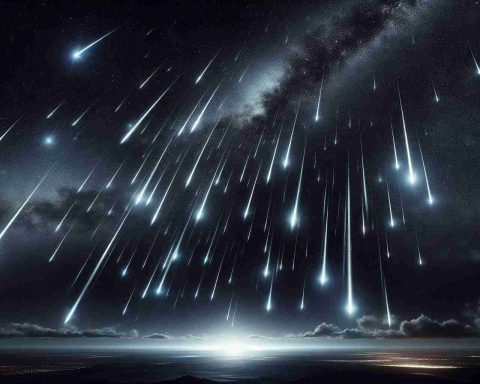 Realistic high-definition image of a celestial event, showcasing a shower of shooting stars streaking across the night sky, each streak of light dazzling and ephemeral. The setting should include an expansive view of the dark sky speckled with countless stars, creating a backdrop for the dazzling meteor shower.