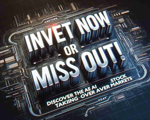 Generate a highly detailed and realistic HD image featuring the emphatic words 'Invest Now or Miss Out! Discover the AI Stock Taking Over Markets'. The text should flow in a compelling visual design, evoking urgency and excitement. Perhaps use an eye-catching futuristic background that suggests high-tech growth and AI presence in the financial market.