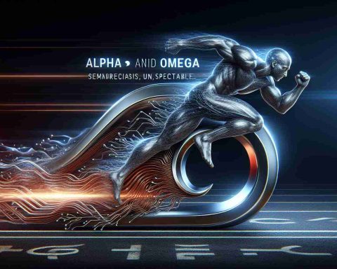 Visual representation of the concept 'Alpha and Omega Semiconductor' as a force that appears unstoppable, represented as racing momentum and strength that surpasses expectations in a realistic HD photo.