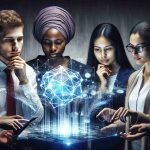 A high-definition, realistic image of a group of diverse investors. It includes a Caucasian woman, a Middle-Eastern man, a South Asian woman, a Hispanic man, and a Black woman, all examining an abstract representation of future data technology. The concept can allude to a crystalline structure glowing with digital information, a futuristic hologram of a data network, or 3D charts displaying complex data in real time.