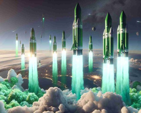 A high-definition, realistic visualization illustrating the concept of eco-space exploration. The image showcases multiple green rockets being launched into the sky from earth, symbolizing sustainable or ecological advancements in the field of space exploration. Imbued with the intensity of the rocket exhaust and the vastness of the atmospheric expanse they traverse, this image daringly questions whether we are prepared for this new era of space technology.