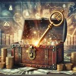 A detailed high-resolution image symbolizing the concept of 'Unlocking Hidden Value: The Strategy Transforming Investments'. Imagine a large, antique key made from gleaming gold, turning in a vintage lock situated in the center of a solid, attractive wooden chest. Behind the chest is a backdrop consisting of financial symbols and charts displaying positive trends to represent investments. As the key turns, the chest opens revealing sparkling gems, stacks of gold coins, and paper money, symbolizing the hidden value being unlocked through strategic investments.