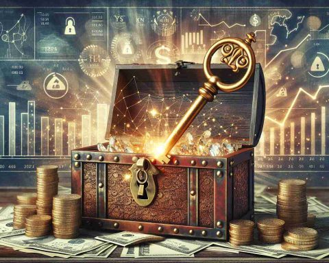 A detailed high-resolution image symbolizing the concept of 'Unlocking Hidden Value: The Strategy Transforming Investments'. Imagine a large, antique key made from gleaming gold, turning in a vintage lock situated in the center of a solid, attractive wooden chest. Behind the chest is a backdrop consisting of financial symbols and charts displaying positive trends to represent investments. As the key turns, the chest opens revealing sparkling gems, stacks of gold coins, and paper money, symbolizing the hidden value being unlocked through strategic investments.