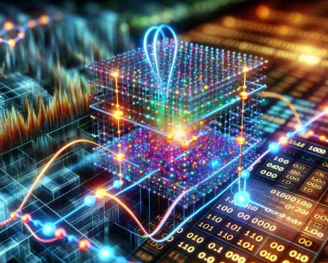 A hyperrealistic, high-definition image showcasing the conceptual representation of quantum computing's influence on data analytics. The picture might illustrate quantum bits (qubits) in vivid, glowing colors, tied to traditional binary data strings. On another part of the image, there could be a depiction of intricate analytical data charts, symbolizing cutting-edge data analytics.