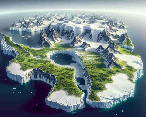 Create an ultra-high-definition realistic image of Antarctica featuring green landscapes instead of its usual snowy white. The scene should be sufficient to make viewers consider the startling implications of such a change. The continent should be represented with diverse flora thriving where ice once prevailed, perhaps indicating a surprisingly warm climate shift.