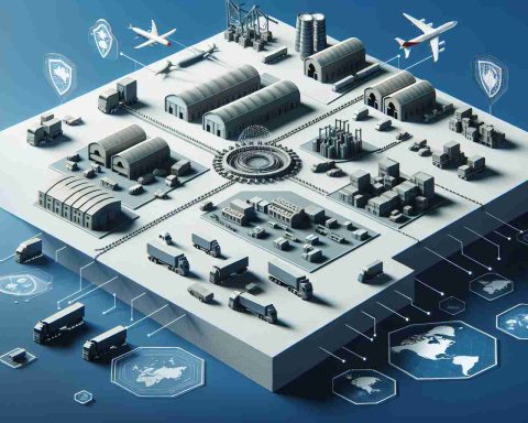 Create a high-definition, realistic image that visually depicts the concept of supply chains being the weak link in national defense and illustrating the unforeseen impacts on local communities. The image could incorporate elements such as warehouses, vehicles for transport, abstract symbols for defense, maps to denote local communities, and chart or graphics to show the impacts.